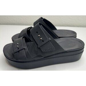 Crocs Women's Brooklyn Buckle Wedge Platfrom Black Two Strap Sandals Size 11